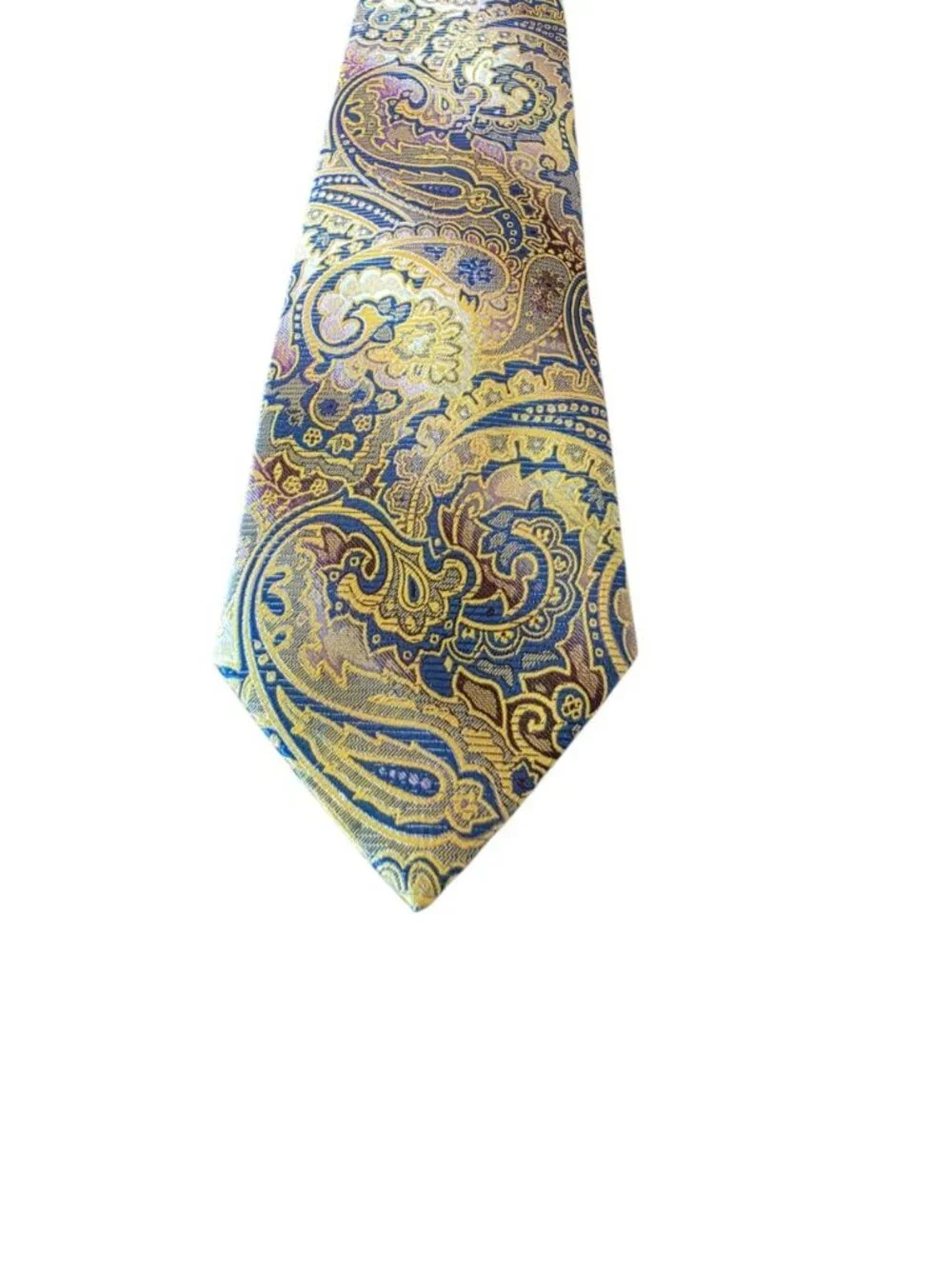 Mens Blue Gold Baroque Paisley Silk Tie Luxury Woven Jacquard Formal Necktie